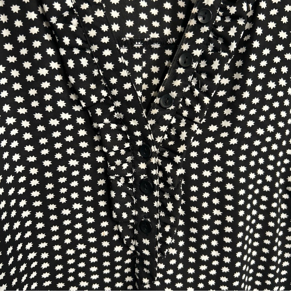 Zac &‎ Rachel Women's XL Star All Over Print Blouse 1/4 Button Roll Tab Altered
